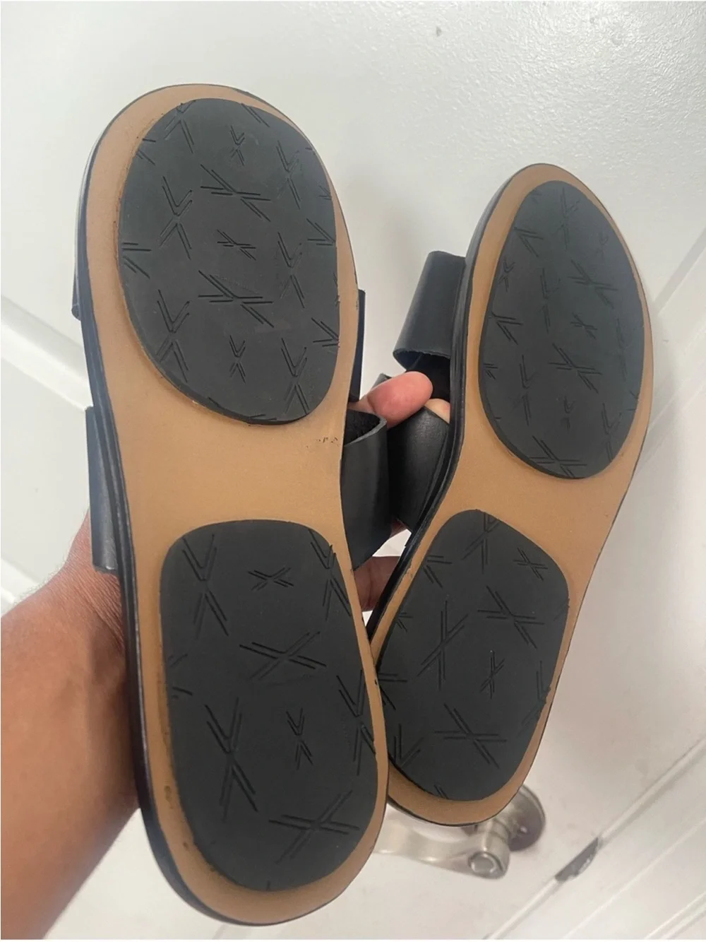 New Black Leather Mens Slide Sandals Sz 10.5